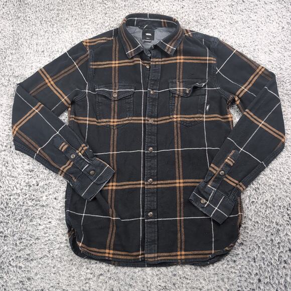 VANS Shirt Men Small Black Plaid Flannel Check Button Long Sleeve Skater Casual - Picture 1 of 6
